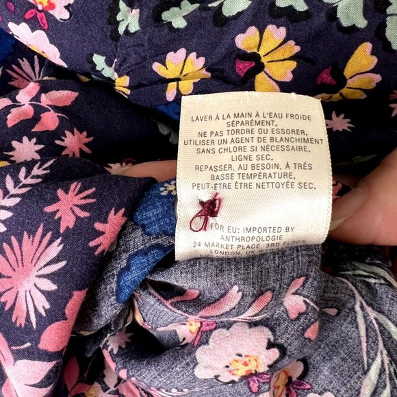 Anthropologie Meadow Rue Blouse Top 6 Eldoret Navy Pink Floral Wrap Short Sleeve - Picture 9 of 12